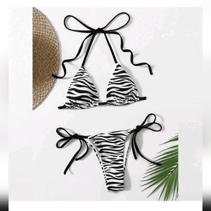 Zebra stripe two-piece bikini Tie string